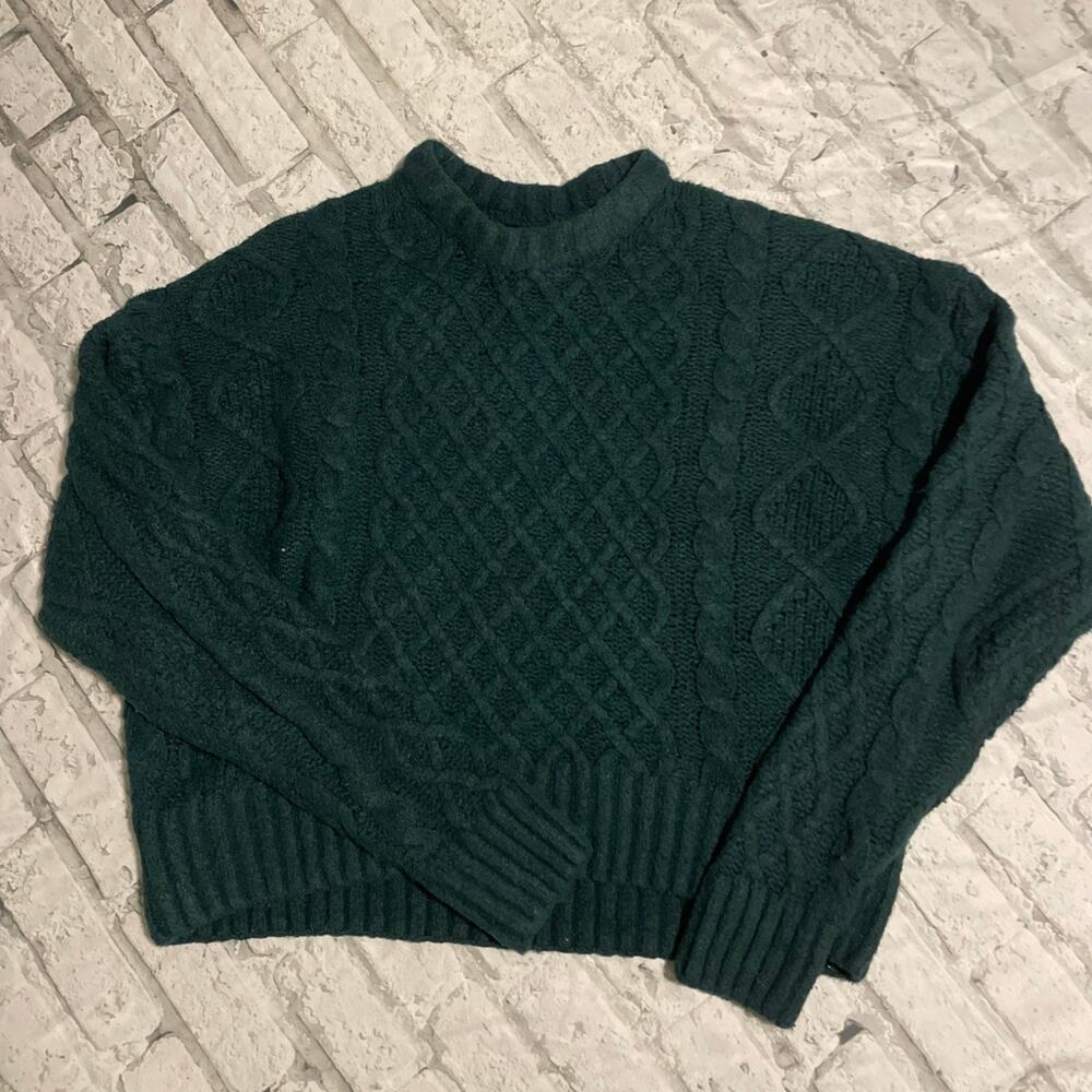Green Cable Knit Sweater, XS